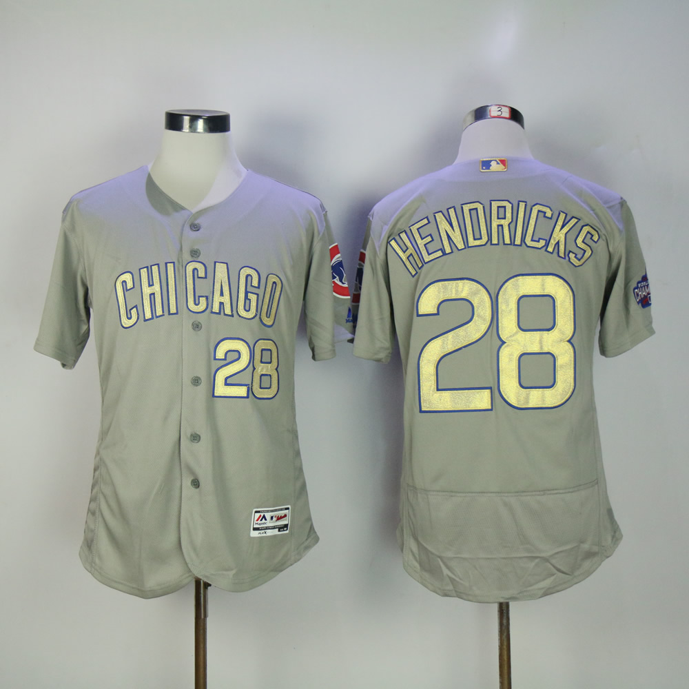 Men Chicago Cubs #28 Hendricks Grey Champion MLB Jerseys->chicago cubs->MLB Jersey
